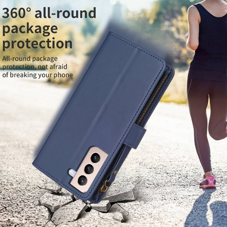 For Samsung Galaxy S21+ 5G 9 Card Slots Zipper Wallet Leather Flip Phone Case(Blue) by buy2fix