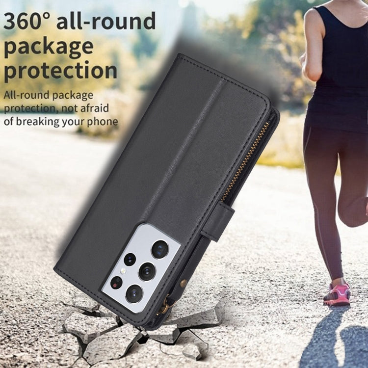 For Samsung Galaxy S21 Ultra 5G 9 Card Slots Zipper Wallet Leather Flip Phone Case(Black) by buy2fix