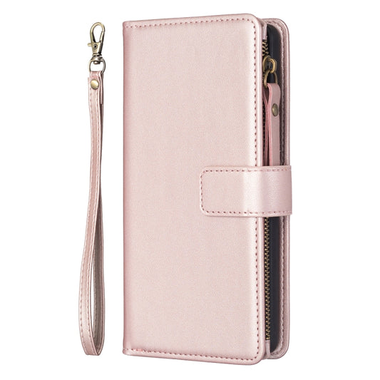 For Samsung Galaxy S22+ 5G 9 Card Slots Zipper Wallet Leather Flip Phone Case(Rose Gold) by buy2fix