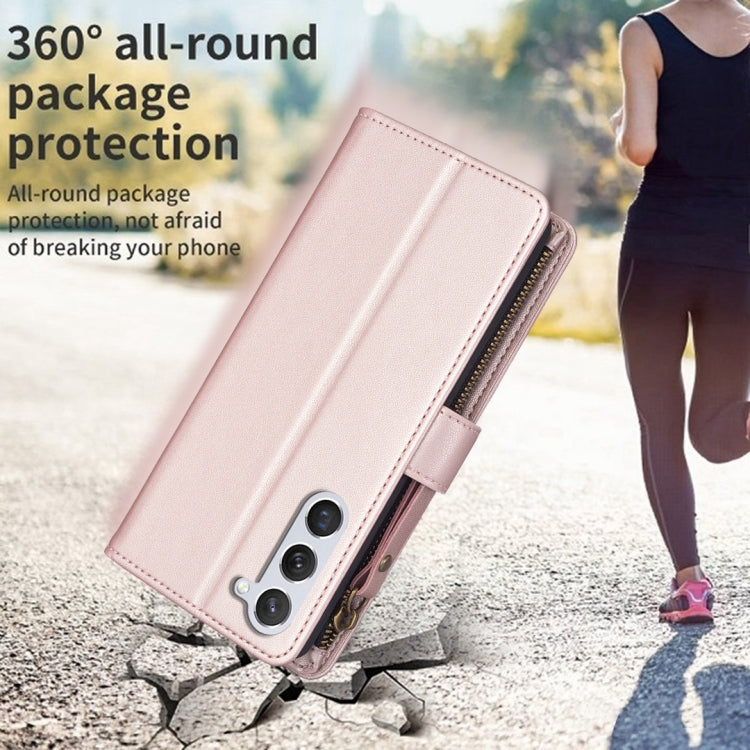 For Samsung Galaxy S23 5G 9 Card Slots Zipper Wallet Leather Flip Phone Case(Rose Gold) by buy2fix