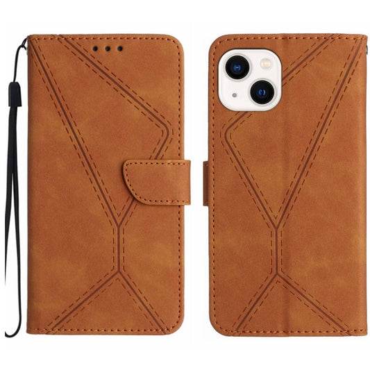 For iPhone 15 Stitching Embossed Leather Phone Case(Brown) - iPhone 15 Cases by buy2fix | Online Shopping UK | buy2fix