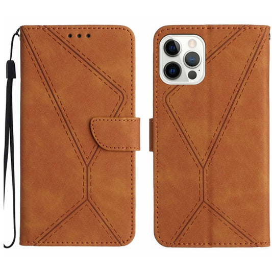 For iPhone 15 Pro Stitching Embossed Leather Phone Case(Brown) - iPhone 15 Pro Cases by buy2fix | Online Shopping UK | buy2fix