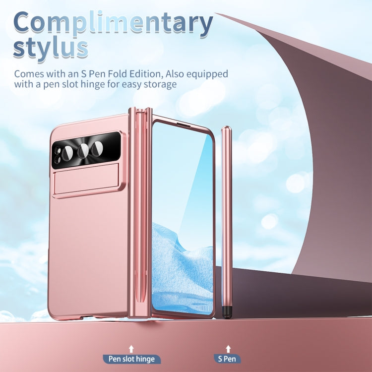 For Google Pixel Fold Integrated Electroplating Pen Slot Double Hinge Folding Phone Case with Stylus(Pink) by buy2fix