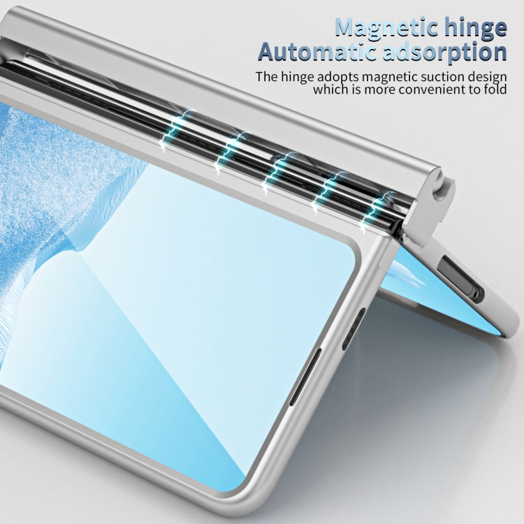 For Google Pixel Fold Integrated Electroplating Pen Slot Double Hinge Folding Phone Case with Stylus(Silver) by buy2fix