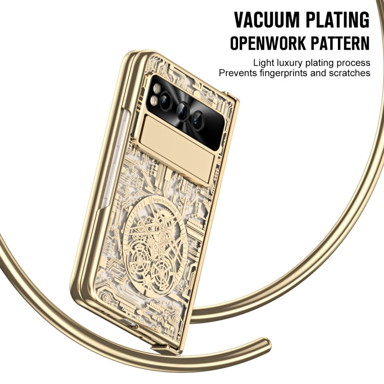 For Google Pixel Fold Mechanical Legend Integrated Electroplating All-inclusive Phone Case with Pen Slot(Gold) by buy2fix