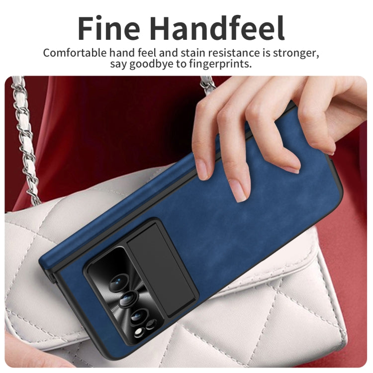 For Google Pixel Fold Integrated Napa Texture All-inclusive Phone Case with Hinge(Blue) by buy2fix