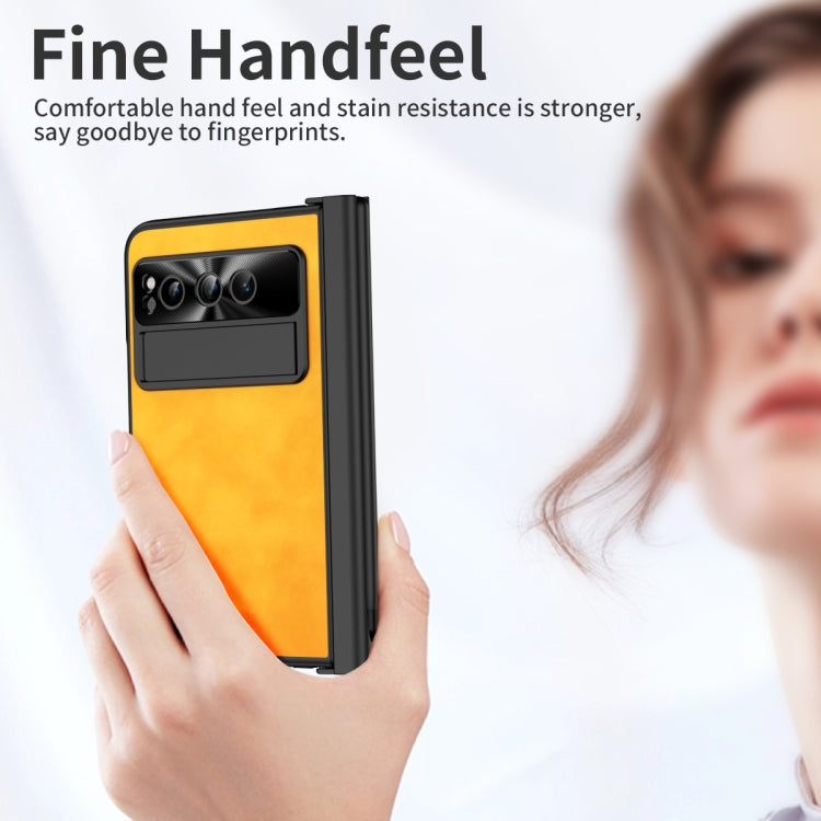 For Google Pixel Fold Integrated Napa Texture All-inclusive Phone Case with Pen Slot(Yellow) by buy2fix