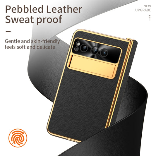 For Google Pixel Fold Litchi Pattern Electroplating Folding Phone Case with Hinge(Black) by buy2fix