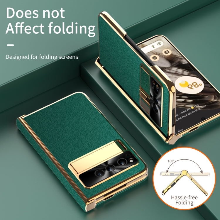For Google Pixel Fold Litchi Pattern Electroplating Folding Phone Case with Hinge(Green) by buy2fix