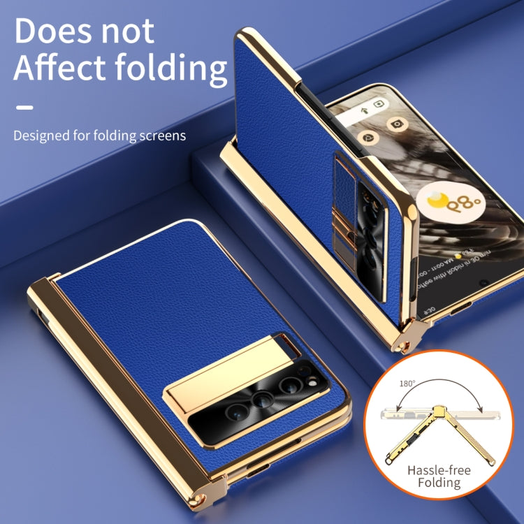 For Google Pixel Fold Litchi Pattern Electroplating Pen Slot Folding Phone Case with Stylus(Royal Blue) by buy2fix