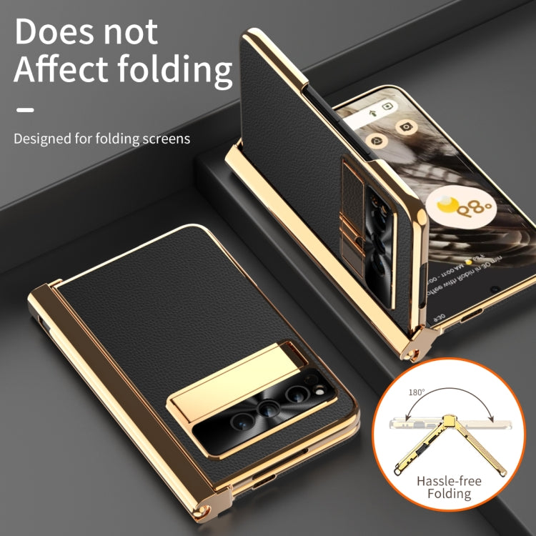 For Google Pixel Fold Litchi Pattern Electroplating Pen Slot Folding Phone Case with Stylus(Black) by buy2fix