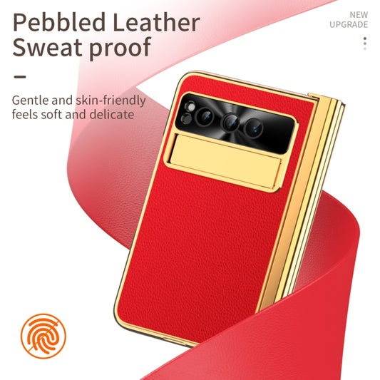 For Google Pixel Fold Litchi Pattern Electroplating Pen Slot Folding Phone Case with Stylus(Red) by buy2fix