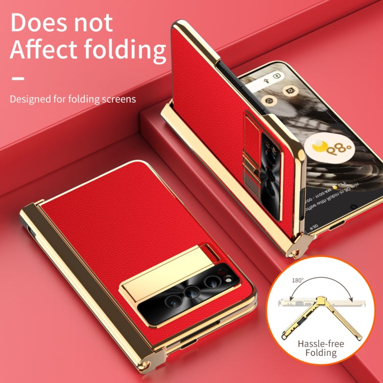 For Google Pixel Fold Litchi Pattern Electroplating Pen Slot Folding Phone Case with Stylus(Red) by buy2fix