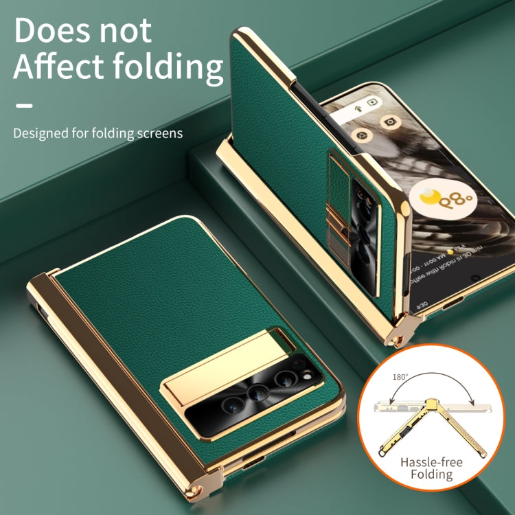 For Google Pixel Fold Litchi Pattern Electroplating Pen Slot Folding Phone Case with Stylus(Green) by buy2fix