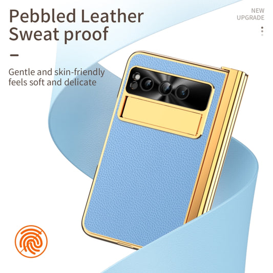 For Google Pixel Fold Litchi Pattern Electroplating Pen Slot Folding Phone Case with Stylus(Blue) by buy2fix