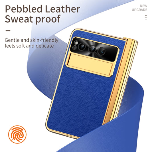 For Google Pixel Fold Litchi Pattern Electroplating Pen Slot Double Hinge Folding Phone Case with Stylus(Royal Blue) by buy2fix