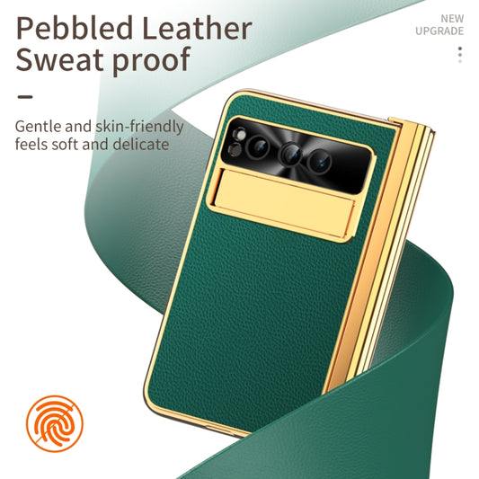 For Google Pixel Fold Litchi Pattern Electroplating Pen Slot Double Hinge Folding Phone Case with Stylus(Green) by buy2fix