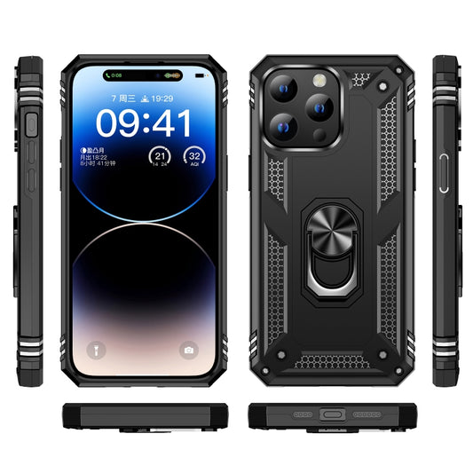 For iPhone 15 Shockproof TPU + PC Phone Case with Holder(Black) by buy2fix