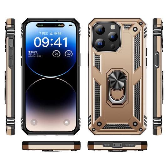 For iPhone 15 Plus Shockproof TPU + PC Phone Case with Holder(Gold) by buy2fix