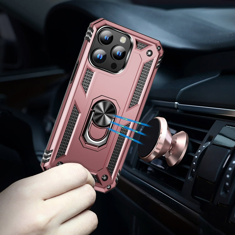 For iPhone 15 Plus Shockproof TPU + PC Phone Case with Holder(Rose Gold) by buy2fix
