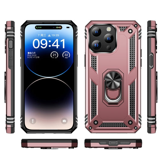 For iPhone 15 Pro Shockproof TPU + PC Phone Case with Holder(Rose Gold) by buy2fix