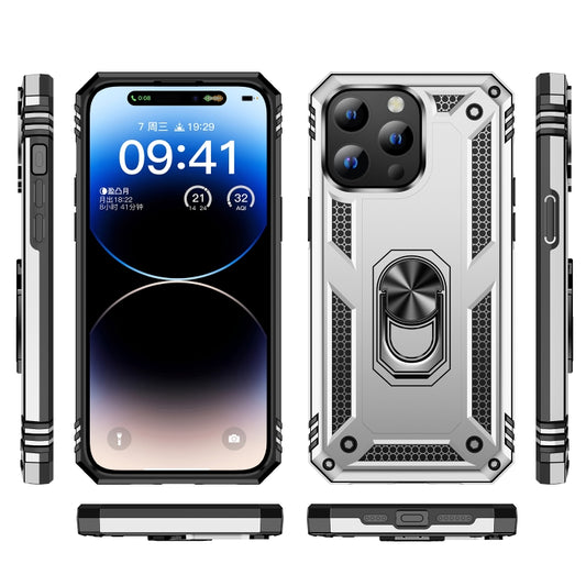 For iPhone 15 Pro Shockproof TPU + PC Phone Case with Holder(Silver) by buy2fix