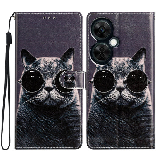 For OnePlus Nord CE 3 Lite 5G Colored Drawing Leather Phone Case(Sunglasses Cat) by buy2fix