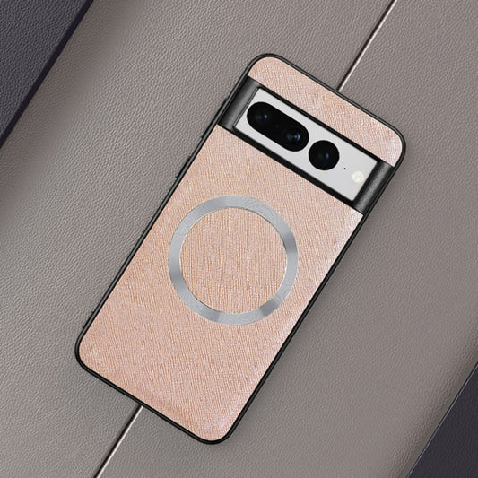 For Google Pixel 8 Pro CD Magnetic Ring Magsafe Cross Texture Phone Case(White) by buy2fix