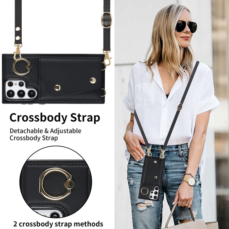 For Samsung Galaxy S22 Ultra 5G Zipper Card Bag Phone Case with Dual Lanyard(Black) by buy2fix