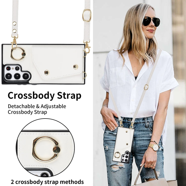 For Samsung Galaxy S22 Ultra 5G Zipper Card Bag Phone Case with Dual Lanyard(White) by buy2fix