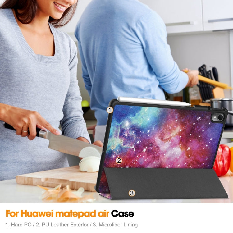 For Huawei Matepad Air Custer Painted 3-Fold Holder Smart Leather Tablet Case(Milky Way Nebula) by buy2fix