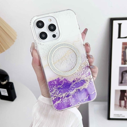 For iPhone 15 Pro Dual-side IMD Marble Magsafe Phone Case(White Purple) by buy2fix