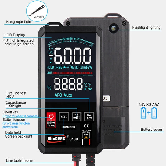 WinAPEX Smart Touch Screen Digital Multimeter, Model:8138 by WinAPEX