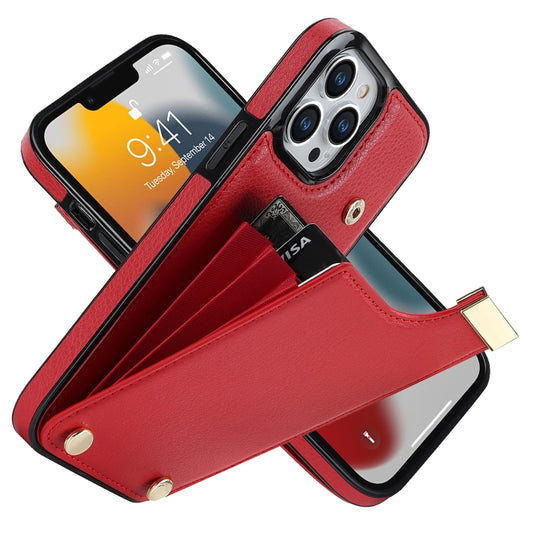 For iPhone 14 Pro Max Metal Buckle Card Slots Phone Case(Red) by buy2fix