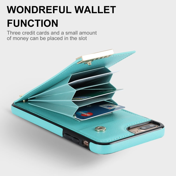 For iPhone 8 Plus / 7 Plus Metal Buckle Card Slots Phone Case(Green) by buy2fix