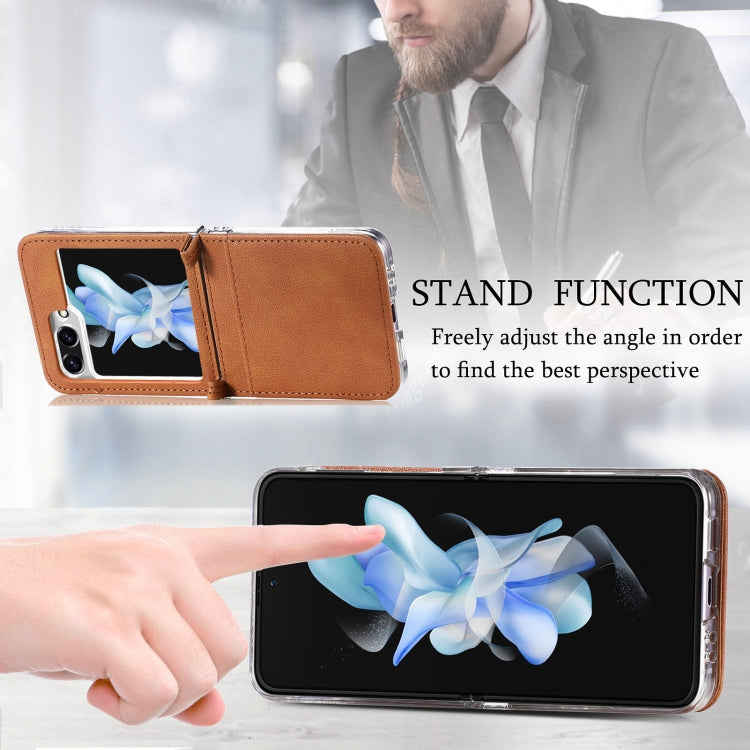 For Samsung Galaxy Z Flip5 Litchi Texture PU Card Fold Back Phone Case(Brown) by buy2fix