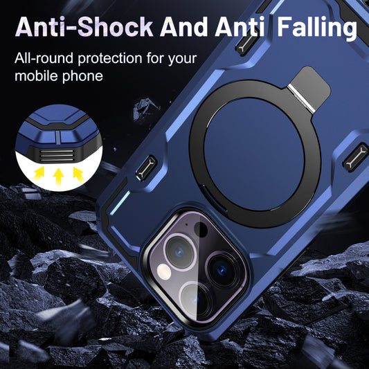 For iPhone 14 Pro Patronus MagSafe Magnetic Holder Phone Case(Navy Blue) by buy2fix