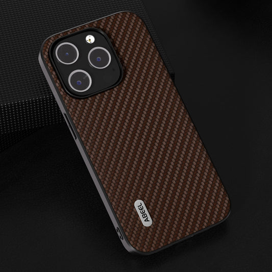 For iPhone 14 Pro ABEEL Carbon Fiber Texture Protective Phone Case(Dark Brown) by buy2fix