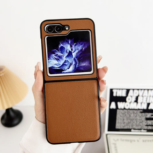 For Samsung Galaxy Z Flip5 Litchi Texture PC +TPU Shockproof Phone Case(Coffee) by buy2fix