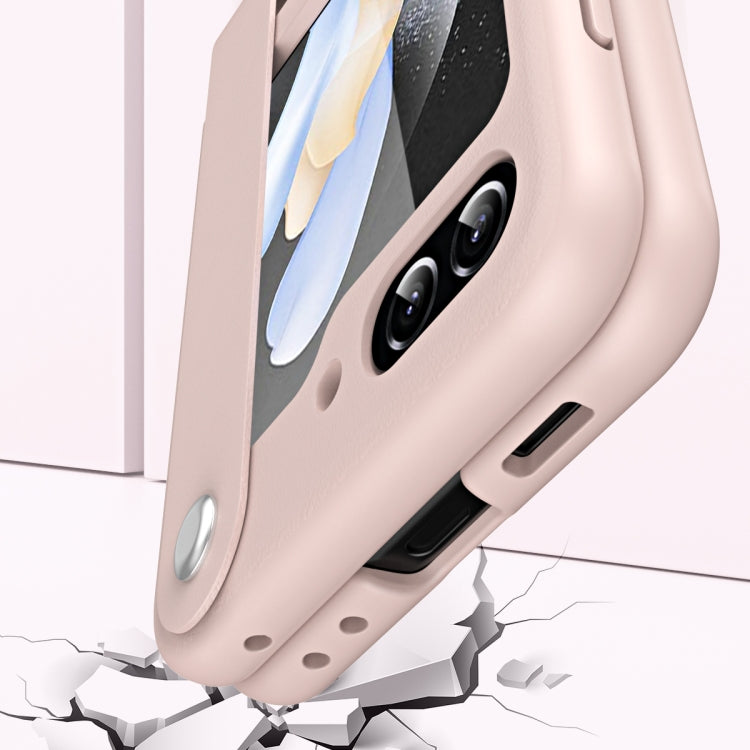 For Samsung Galaxy Z Flip5 Hand Strap Type Leather Phone Case(Pink) by buy2fix
