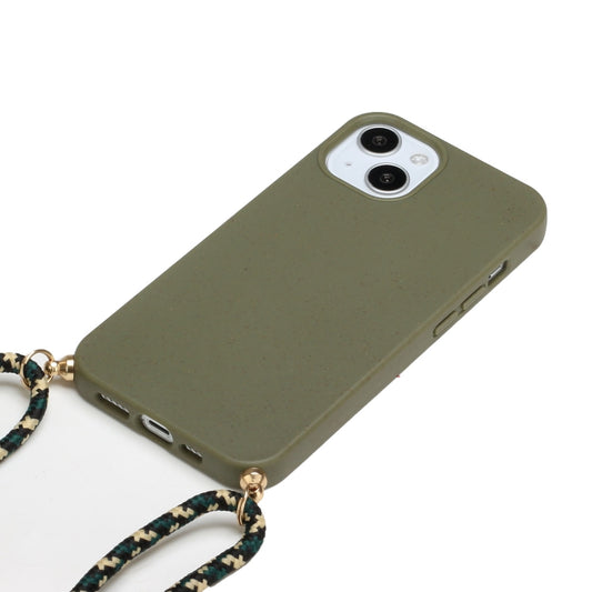 For iPhone 15 Wheat Straw Material + TPU Phone Case with Lanyard(Army Green) by buy2fix