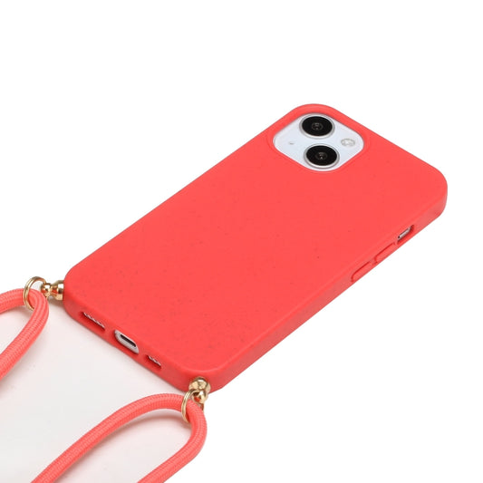 For iPhone 15 Wheat Straw Material + TPU Phone Case with Lanyard(Red) by buy2fix