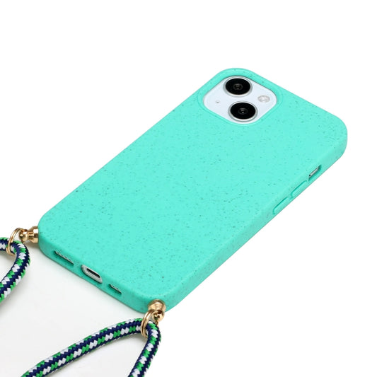 For iPhone 15 Wheat Straw Material + TPU Phone Case with Lanyard(Green) by buy2fix