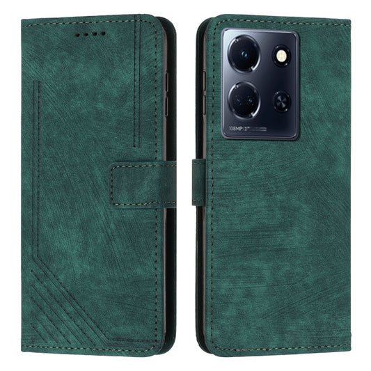 For Infinix Note 30/Note 30 5G Skin Feel Stripe Pattern Leather Phone Case with Lanyard(Green) by buy2fix