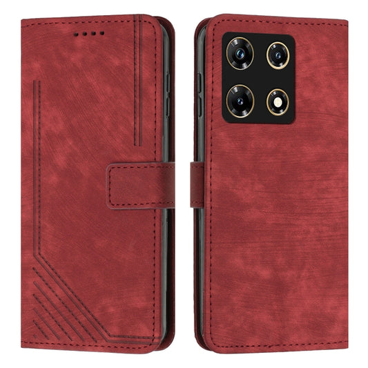 For Infinix Note 30 Pro Skin Feel Stripe Pattern Leather Phone Case with Lanyard(Red) by buy2fix