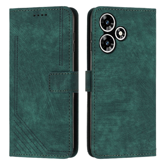 For Infinix Hot 30 Play NFC Skin Feel Stripe Pattern Leather Phone Case with Lanyard(Green) by buy2fix
