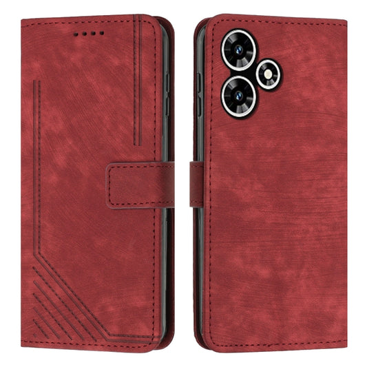 For Infinix Hot 30 Skin Feel Stripe Pattern Leather Phone Case with Lanyard(Red) by buy2fix