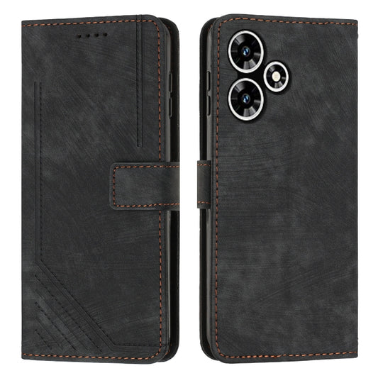 For Infinix Hot 30 Skin Feel Stripe Pattern Leather Phone Case with Lanyard(Black) by buy2fix