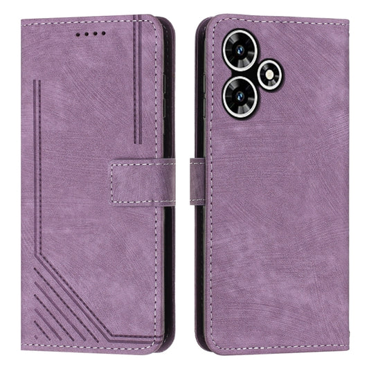 For Infinix Hot 30 Skin Feel Stripe Pattern Leather Phone Case with Lanyard(Purple) by buy2fix
