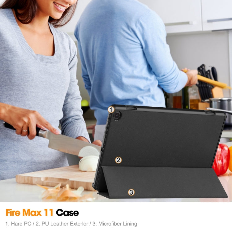 For Amazon Fire Max 11 Custer Pure Color 3-Fold Holder Smart Leather Tablet Case(Black) by buy2fix